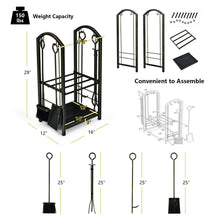 Load image into Gallery viewer, Gymax Fireplace Log Rack with 4 Tools Set Fireside Firewood Holders Indoor Bronze