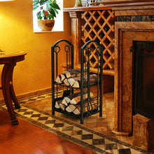 Load image into Gallery viewer, Gymax Fireplace Log Rack with 4 Tools Set Fireside Firewood Holders Indoor Bronze