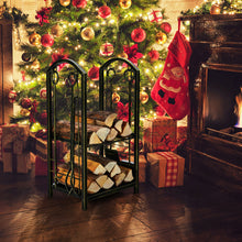 Load image into Gallery viewer, Gymax Fireplace Log Rack with 4 Tools Set Fireside Firewood Holders Indoor Bronze