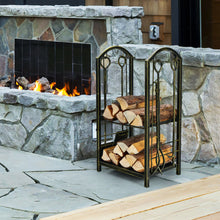 Load image into Gallery viewer, Gymax Fireplace Log Rack with 4 Tools Set Fireside Firewood Holders Indoor Bronze
