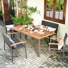 Load image into Gallery viewer, Gymax 5PCS Patio Rattan Dining Set Acacia Wood Tabletop Stackable Chair Bench