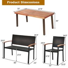 Load image into Gallery viewer, Gymax 5PCS Patio Rattan Dining Set Acacia Wood Tabletop Stackable Chair Bench