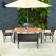 Load image into Gallery viewer, Gymax 5PCS Patio Rattan Dining Set Acacia Wood Tabletop Stackable Chair Bench