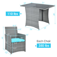 Load image into Gallery viewer, Gymax 3PCS Outdoor Rattan Conversation Set Patio Dining Table Set w/ Turquoise Cushions