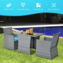 Load image into Gallery viewer, Gymax 3PCS Outdoor Rattan Conversation Set Patio Dining Table Set w/ Turquoise Cushions