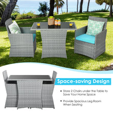 Load image into Gallery viewer, Gymax 3PCS Outdoor Rattan Conversation Set Patio Dining Table Set w/ Turquoise Cushions