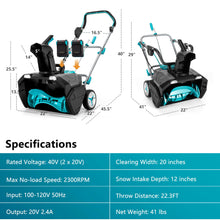 Load image into Gallery viewer, Gymax 20'' Cordless Snow Blower Kit 40V Battery-Powered Snow Thrower 2 x 4.0Ah