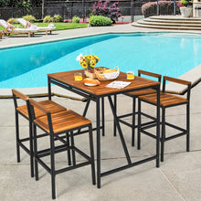 Load image into Gallery viewer, Gymax 5PCS Patio Bar Table Set PE Rattan High-Dining Bistro Set w/ Acacia Wood Top