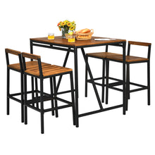 Load image into Gallery viewer, Gymax 5PCS Patio Bar Table Set PE Rattan High-Dining Bistro Set w/ Acacia Wood Top