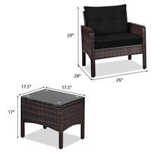 Load image into Gallery viewer, Gymax 3PCS Rattan Patio Conversation Furniture Set Yard Outdoor w/ Black Cushions