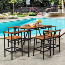 Load image into Gallery viewer, Gymax 7PCS Outdoor Acacia Wood Dining Set PE Rattan Patio Bar Set w/ Umbrella Hole