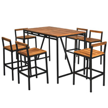 Load image into Gallery viewer, Gymax 7PCS Outdoor Acacia Wood Dining Set PE Rattan Patio Bar Set w/ Umbrella Hole