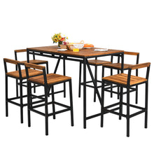 Load image into Gallery viewer, Gymax 7PCS Outdoor Acacia Wood Dining Set PE Rattan Patio Bar Set w/ Umbrella Hole