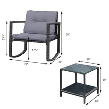 Load image into Gallery viewer, Gymax 3PCS Rattan Rocking Chair Table Set Patio Furniture Set w/ Grey Cushions