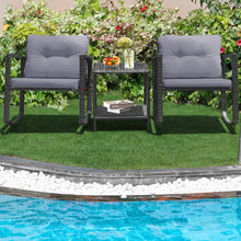 Load image into Gallery viewer, Gymax 3PCS Rattan Rocking Chair Table Set Patio Furniture Set w/ Grey Cushions