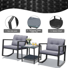 Load image into Gallery viewer, Gymax 3PCS Rattan Rocking Chair Table Set Patio Furniture Set w/ Grey Cushions