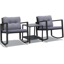 Load image into Gallery viewer, Gymax 3PCS Rattan Rocking Chair Table Set Patio Furniture Set w/ Grey Cushions