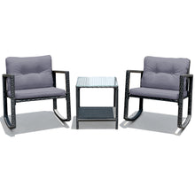 Load image into Gallery viewer, Gymax 3PCS Rattan Rocking Chair Table Set Patio Furniture Set w/ Grey Cushions
