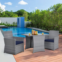 Load image into Gallery viewer, Gymax 3PCS Outdoor Rattan Conversation Set Patio Dining Table Set w/ Navy Cushions