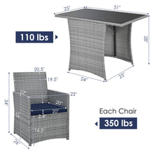 Load image into Gallery viewer, Gymax 3PCS Outdoor Rattan Conversation Set Patio Dining Table Set w/ Navy Cushions