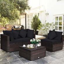 Load image into Gallery viewer, Gymax 4PCS Rattan Patio Conversation Furniture Set Yard Outdoor w/ Black Cushion