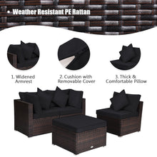 Load image into Gallery viewer, Gymax 4PCS Rattan Patio Conversation Furniture Set Yard Outdoor w/ Black Cushion