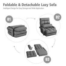 Load image into Gallery viewer, Gymax Folding Lazy Sofa Floor Chair Sofa Lounger Bed with Armrests and Pillow Grey