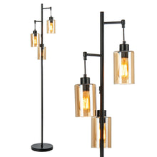 Load image into Gallery viewer, Gymax Freestanding Floor Lamp Retro Floor Lamp w/3-Head Hanging Amber Glass Shade