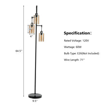 Load image into Gallery viewer, Gymax Freestanding Floor Lamp Retro Floor Lamp w/3-Head Hanging Amber Glass Shade