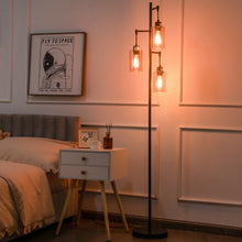 Load image into Gallery viewer, Gymax Freestanding Floor Lamp Retro Floor Lamp w/3-Head Hanging Amber Glass Shade