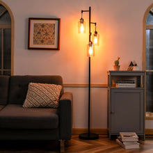 Load image into Gallery viewer, Gymax Freestanding Floor Lamp Retro Floor Lamp w/3-Head Hanging Amber Glass Shade