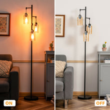 Load image into Gallery viewer, Gymax Freestanding Floor Lamp Retro Floor Lamp w/3-Head Hanging Amber Glass Shade