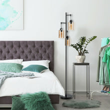 Load image into Gallery viewer, Gymax Freestanding Floor Lamp Retro Floor Lamp w/3-Head Hanging Amber Glass Shade