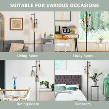 Load image into Gallery viewer, Gymax Freestanding Floor Lamp Retro Floor Lamp w/3-Head Hanging Amber Glass Shade