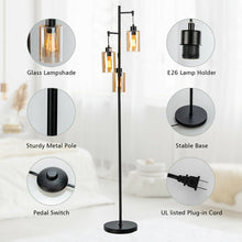 Load image into Gallery viewer, Gymax Freestanding Floor Lamp Retro Floor Lamp w/3-Head Hanging Amber Glass Shade