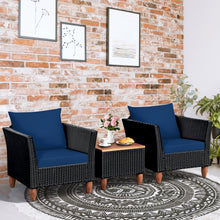Load image into Gallery viewer, Gymax 3PCS Patio Rattan Conversation Furniture Set Yard Outdoor w/ Navy Cushions