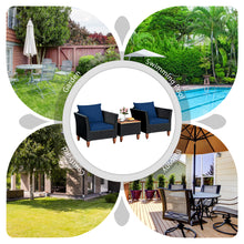 Load image into Gallery viewer, Gymax 3PCS Patio Rattan Conversation Furniture Set Yard Outdoor w/ Navy Cushions