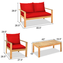 Load image into Gallery viewer, Gymax 4PCS Patio Acacia Wood Conversation Furniture Set w/ Red Cushions