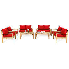 Load image into Gallery viewer, Gymax 8PCS Patio Acacia Wood Conversation Furniture Set w/ Red Cushions