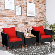 Load image into Gallery viewer, Gymax 3PCS Patio Rattan Conversation Furniture Set Yard Outdoor w/ Red Cushions