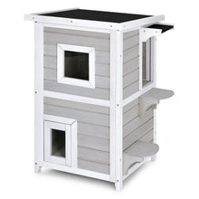 Load image into Gallery viewer, Gymax 2-Tier Wooden Cat House Outdoor Kitty Shelter w/ Escape Door Rainproof