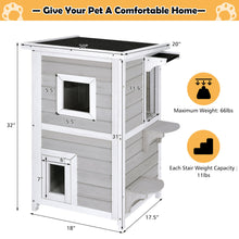 Load image into Gallery viewer, Gymax 2-Tier Wooden Cat House Outdoor Kitty Shelter w/ Escape Door Rainproof
