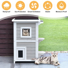 Load image into Gallery viewer, Gymax 2-Tier Wooden Cat House Outdoor Kitty Shelter w/ Escape Door Rainproof
