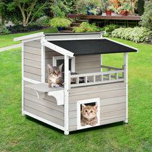 Load image into Gallery viewer, Gymax 2-Story Wooden Patio Luxurious Cat Shelter House Condo w/ Large Balcony