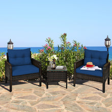 Load image into Gallery viewer, Gymax 3PCS Rattan Patio Conversation Furniture Set Yard Outdoor w/ Navy Cushions