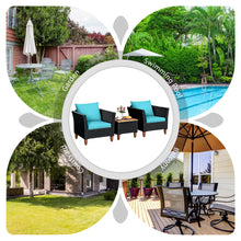Load image into Gallery viewer, Gymax 3PCS Patio Rattan Conversation Furniture Set Yard Outdoor w/ Turquoise Cushions