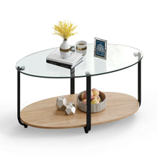 Load image into Gallery viewer, Gymax Glass-Top Coffee Table 2-Tier Modern Oval Side Sofa Table w/ Storage Shelf