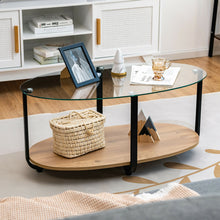 Load image into Gallery viewer, Gymax Glass-Top Coffee Table 2-Tier Modern Oval Side Sofa Table w/ Storage Shelf