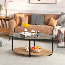 Load image into Gallery viewer, Gymax Glass-Top Coffee Table 2-Tier Modern Oval Side Sofa Table w/ Storage Shelf