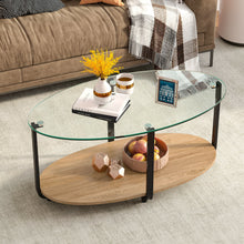 Load image into Gallery viewer, Gymax Glass-Top Coffee Table 2-Tier Modern Oval Side Sofa Table w/ Storage Shelf